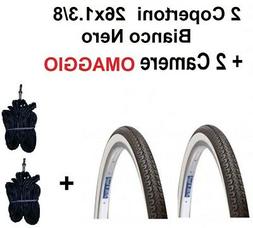 2 Copertoni Bici 26x1 3/8 Bianco Nero + Camere Olanda Passeg