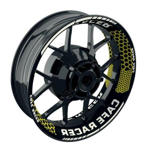 cafe racer hexagon giallo adesivo cerchio moto