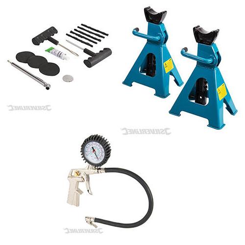 coppia cavalletti auto pistola gonfiaggio kit riparazione